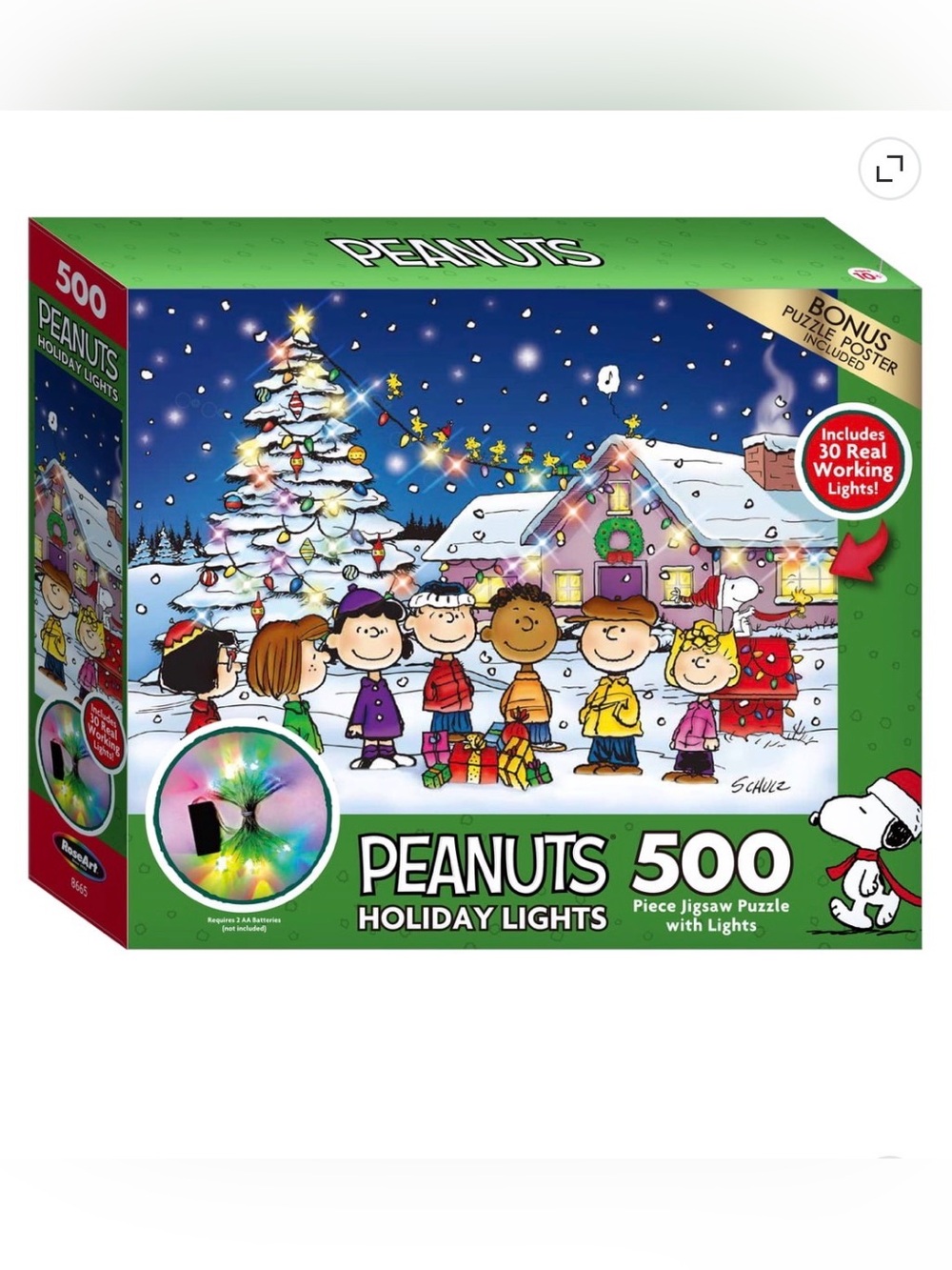 Brand New In Box Peanuts Charlie Brown Christmas Light Up 500-Piece Puzzle!